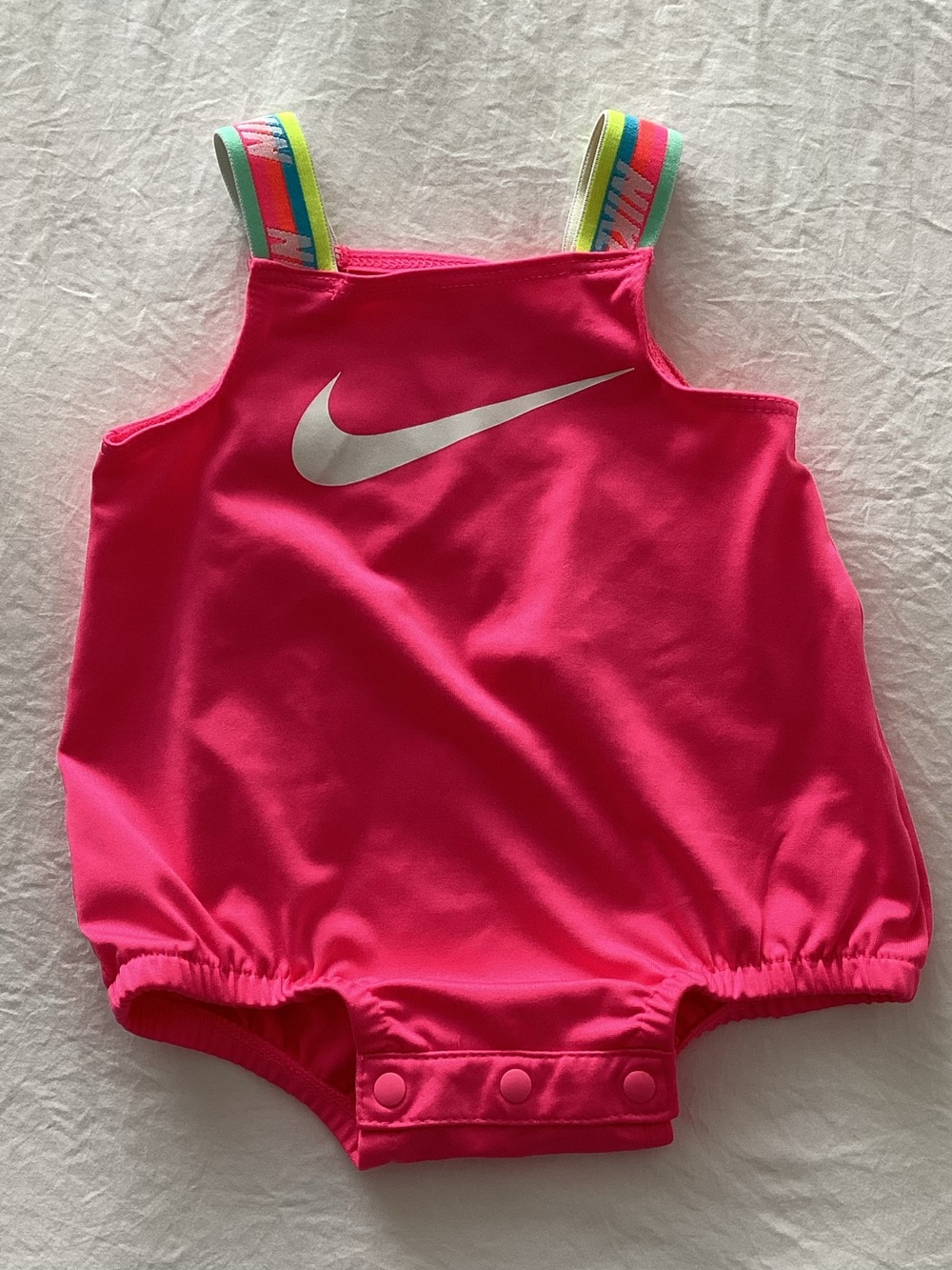 Nike Dri-Fit Bright Pink Girls One-Piece Bathing Suit with Rainbow Straps 3 Mths